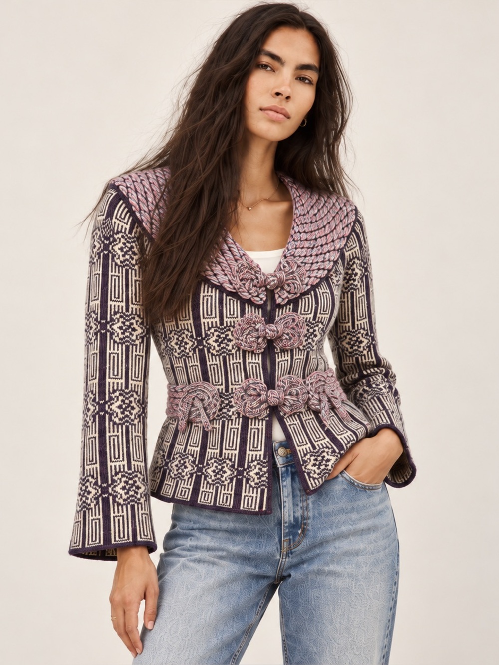 Anthropologie Sleeping on Snow Royal Cardigan Wool Angora Toggle Sweater L